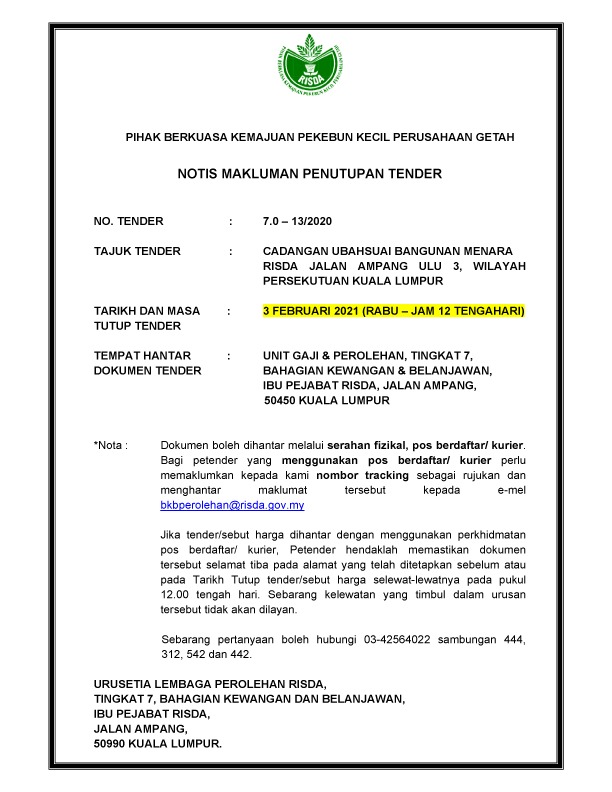NOTIS PENUTUPAN TENDER 